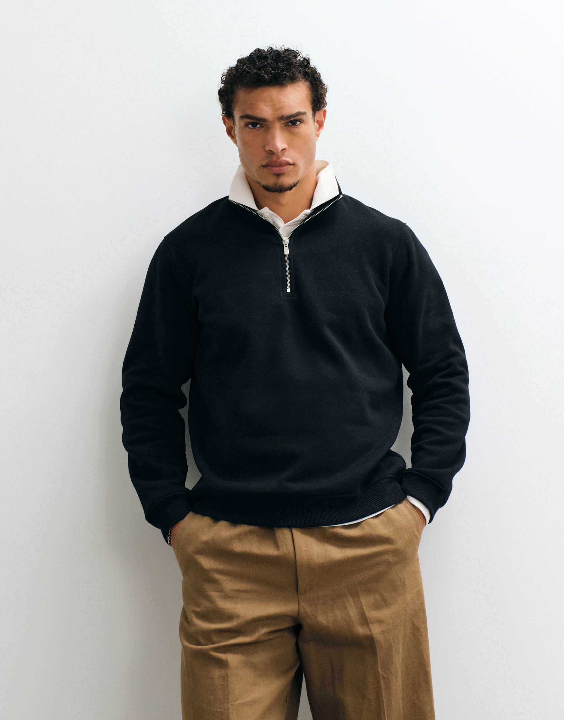 ASOS DESIGN standard fit half zip sweater in black