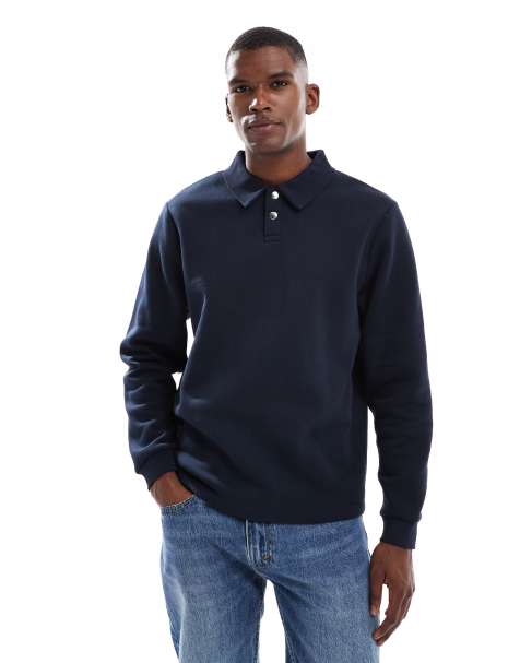 ASOS DESIGN standard fit polo with rib collar in navy - view 1