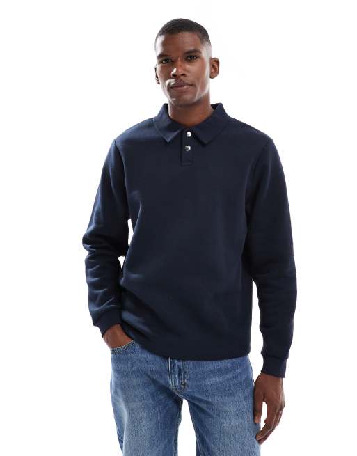 ASOS DESIGN standard fit polo with rib collar in navy