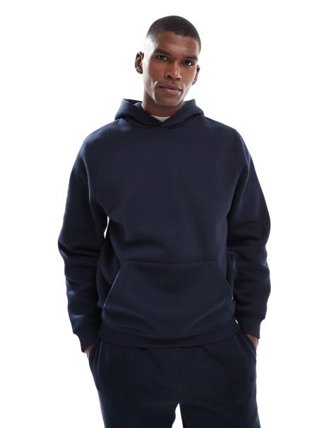 ASOS DESIGN standard fit quarter-zip hoodie in navy - view 1