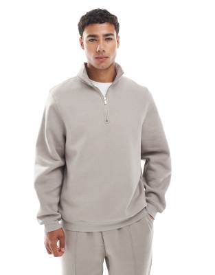 standard fit quarter zip sweat in gray-Neutral