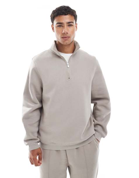 ASOS DESIGN standard fit quarter zip sweat in gray - view 1