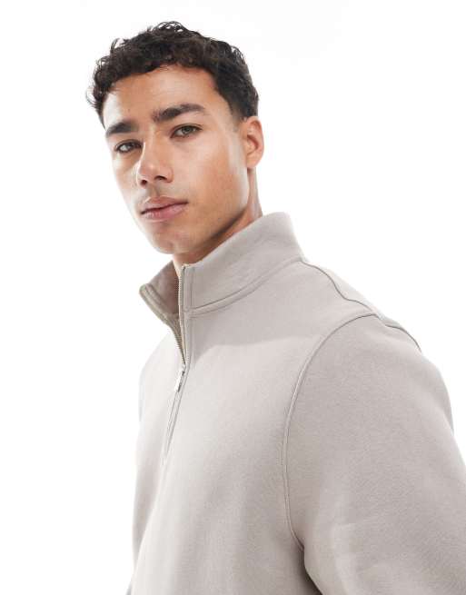 ASOS DESIGN standard fit quarter zip sweat in gray