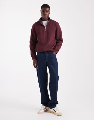 Asos Design Standard Fit Quarter Zip Sweatshirt In Red