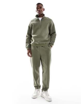 Asos Design Standard Fit Quarter Zip Sweatshirt In Green