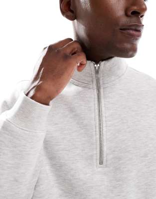 Asos Design Oversized Scuba Quarter Zip Funnel Neck Sweatshirt In Gray
