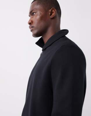 ASOS DESIGN standard fit quarter zip sweatshirt with collar in black - view 1