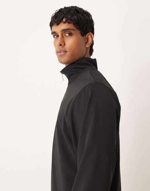 ASOS DESIGN standard fit scuba-style fabric 1/4 zip sweatshirt with print in black, 4 of 5