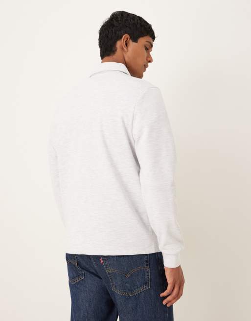 ASOS DESIGN standard fit scuba-style fabric 1/4 zip sweatshirt with print in gray heather, 3 of 5