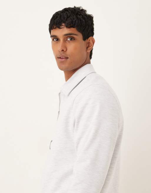 ASOS DESIGN standard fit scuba-style fabric 1/4 zip sweatshirt with print in gray heather, 4 of 5