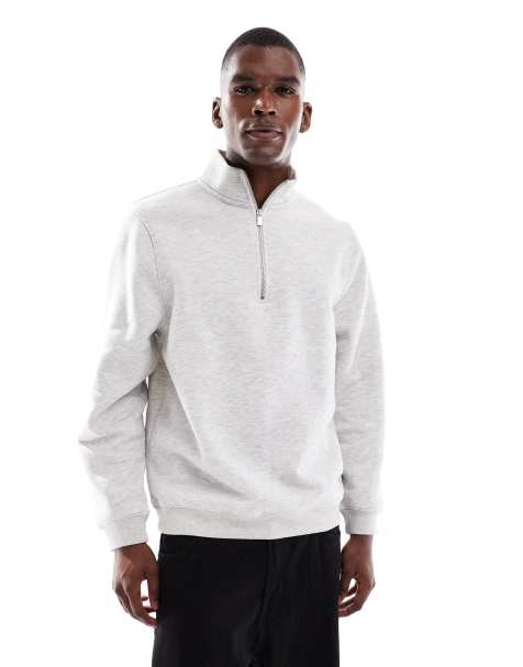 ASOS DESIGN – Standard Fit Sweatshirt in Hellgrau mit kurzem Reißverschluss - view 1