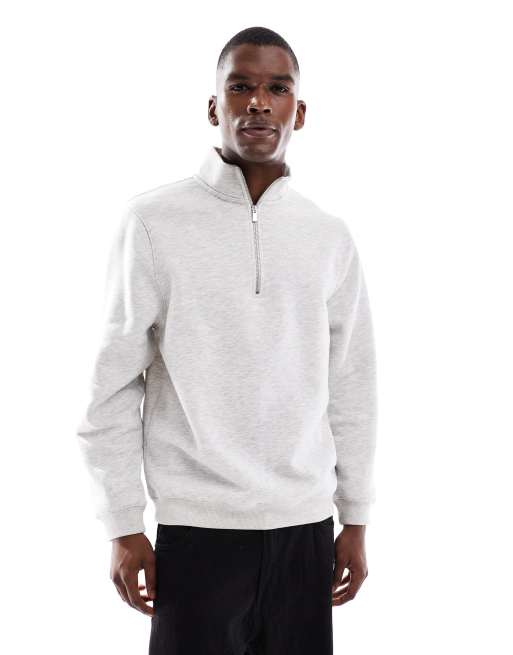 ASOS DESIGN – Standard Fit Sweatshirt in Hellgrau mit kurzem Reißverschluss