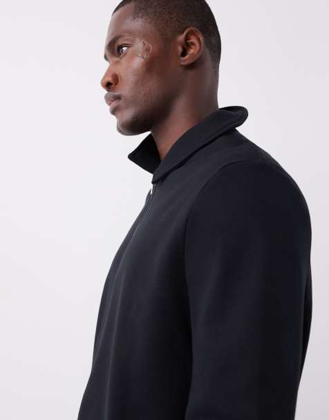 ASOS DESIGN – Standard Fit Sweatshirt in Schwarz mit kurzem Reißverschluss und Kragen - view 1