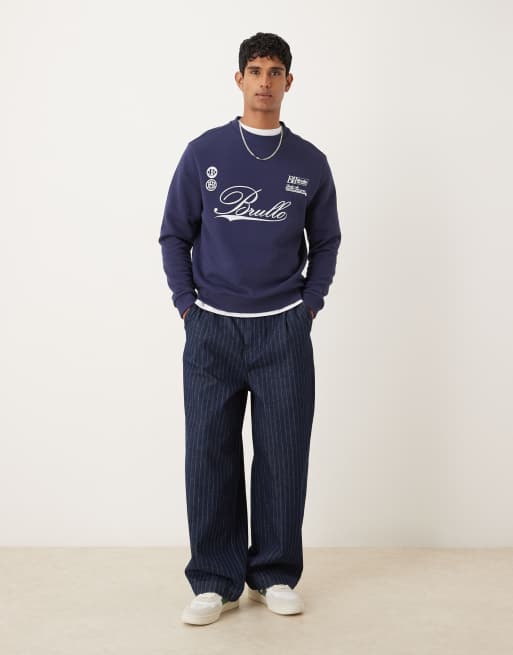 ASOS DESIGN standard fit sweatshirt with sports chest print in navy, 2 of 5