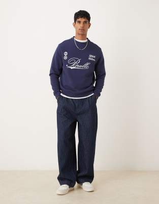 Asos Design Standard Fit T-shirt With Athletic Chest Print In Blue