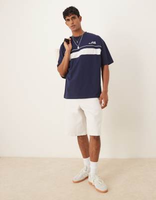 Asos Design Standard Fit T-shirt With Contrast Chest Panel In Blue