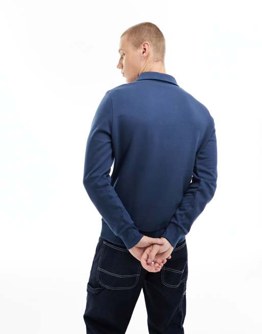 ASOS DESIGN standard half zip sweatshirt with collar neck in navy