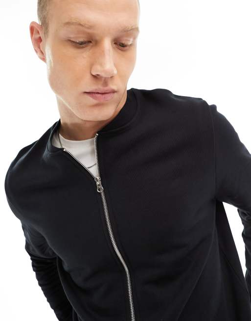 ASOS DESIGN standard jersey bomber jacket in black