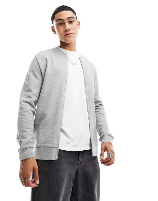 ASOS DESIGN standard jersey bomber jacket in gray