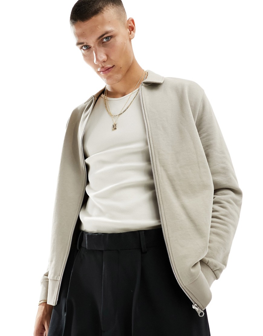 ASOS DESIGN standard jersey harrington jacket in beige-Neutral