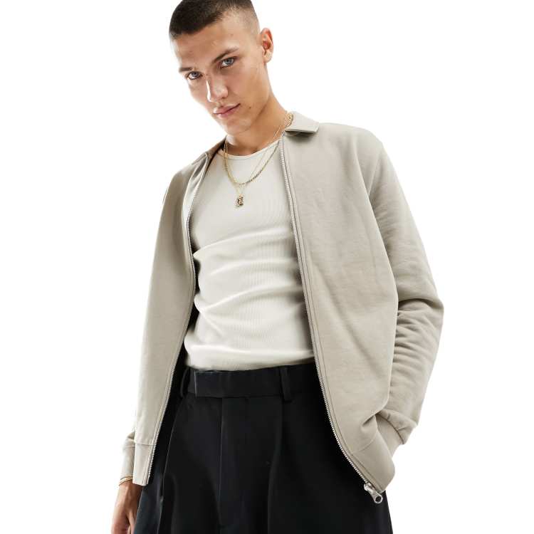 ASOS DESIGN standard jersey harrington jacket in beige