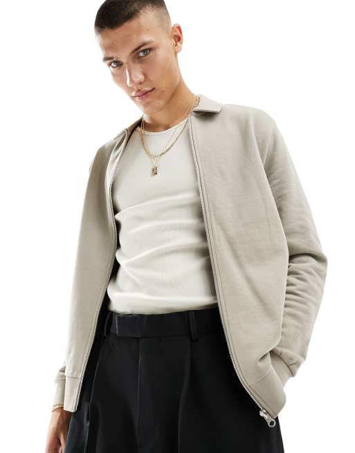 ASOS DESIGN standard jersey harrington jacket in beige