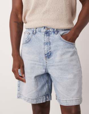 ASOS DESIGN standard length denim fatigue jorts in light wash blue