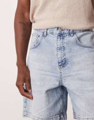 ASOS DESIGN standard length denim fatigue jorts in light wash blue