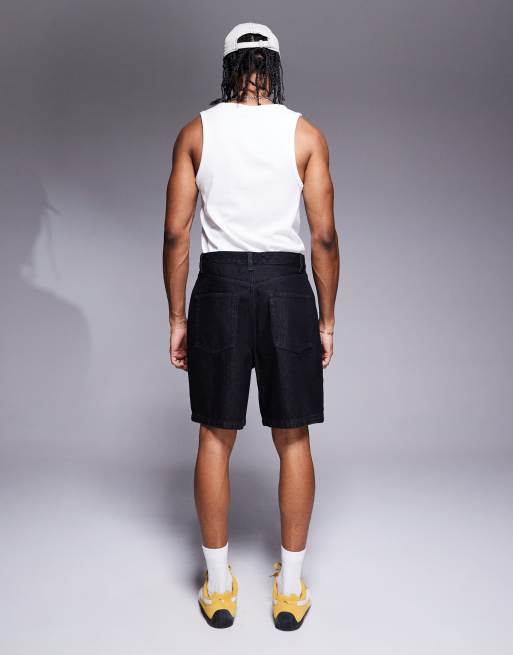 ASOS DESIGN standard length denim jorts in black