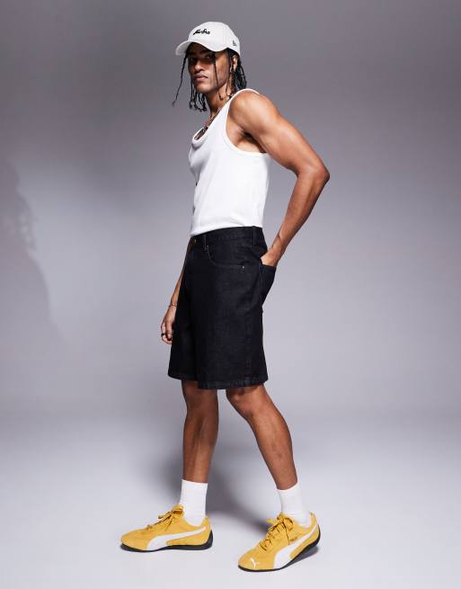 ASOS DESIGN standard length denim jorts in black