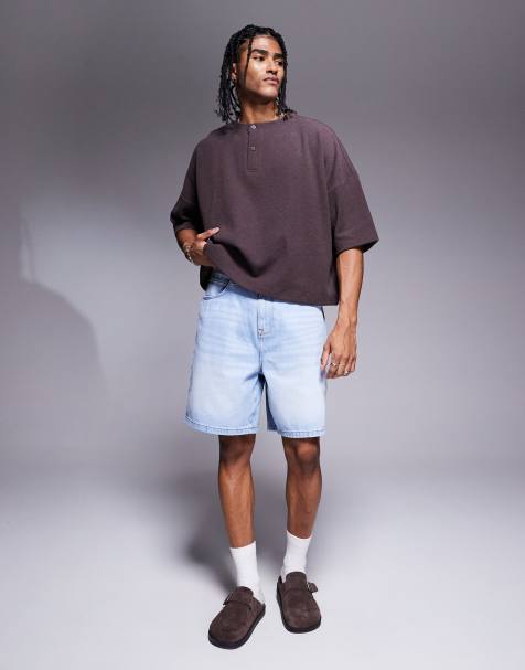 ASOS DESIGN standard length denim jort in bleach wash - view 1