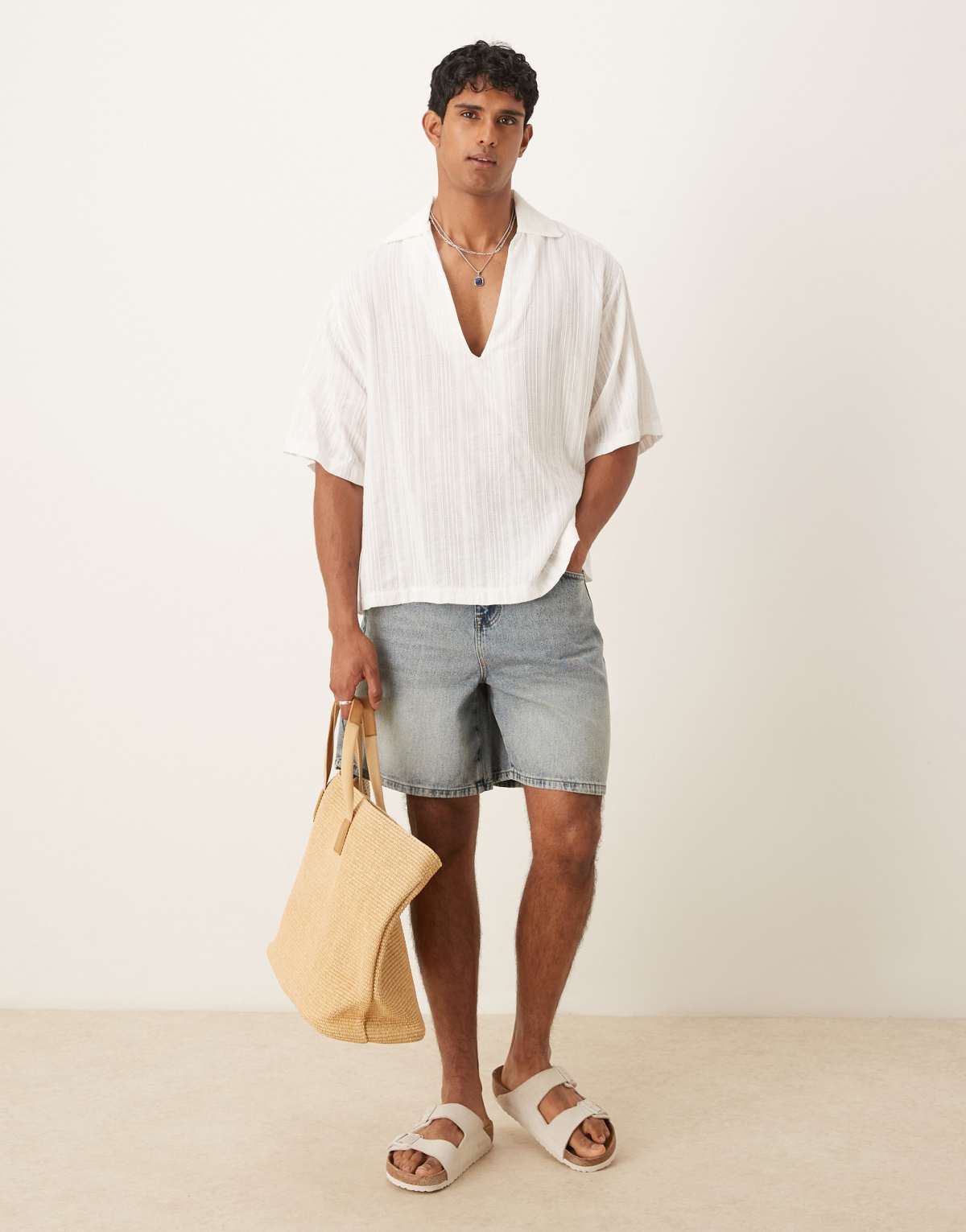 ASOS DESIGN standard length denim jort in light wash