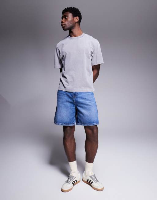ASOS DESIGN standard length jort in mid wash blue