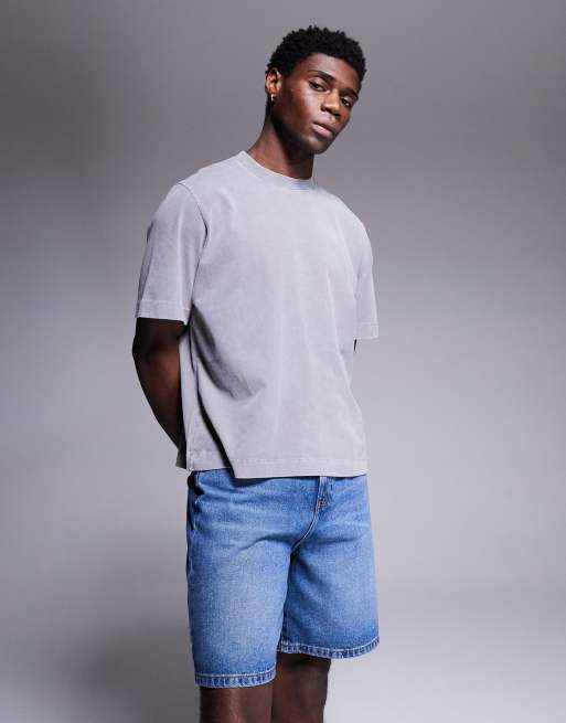 ASOS DESIGN standard length jort in mid wash blue