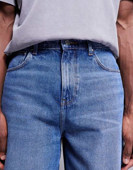 ASOS DESIGN standard length jort in mid wash blue