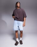 [ASOS DESIGN] ASOS DESIGN standard length denim jorts in bleach wash-Blue W34 Bleach wash