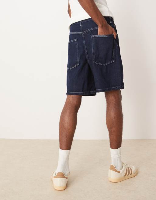 ASOS DESIGN - Denim jort met standaardlengte in indigo