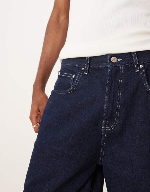 ASOS DESIGN - Denim jort met standaardlengte in indigo