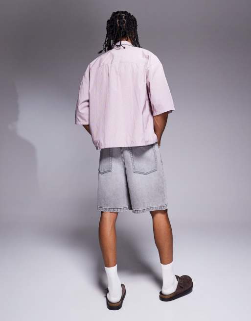 ASOS DESIGN standard length denim jorts in light gray
