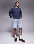 [ASOS DESIGN] ASOS DESIGN standard length denim jorts in light wash blue with tint W28 Light wash blue