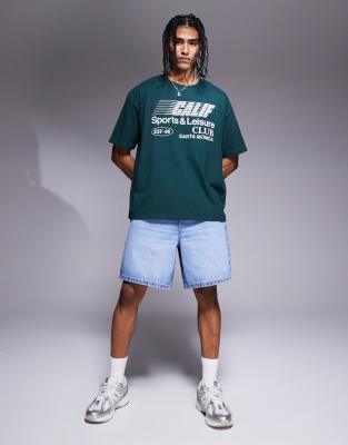 ASOS DESIGN standard length denim jorts in light wash blue