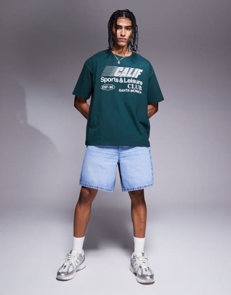 ASOS DESIGN standard length denim jorts in light wash blue - view 1