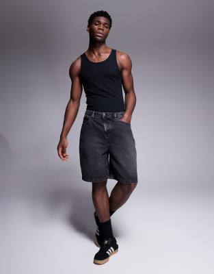 ASOS DESIGN standard length denim jorts in washed black