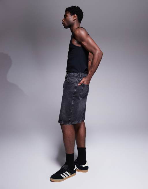 ASOS DESIGN standard length jorts in washed black
