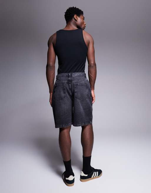 ASOS DESIGN standard length denim jorts in washed black, 3 of 5