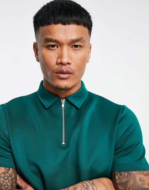 ASOS DESIGN standard polo T-shirt in dark green scuba , 2 of 4