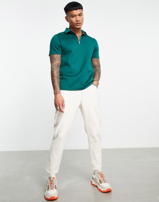 ASOS DESIGN standard polo T-shirt in dark green scuba , 3 of 4