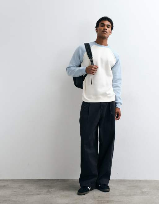 ASOS DESIGN standard raglan sweater with contrast sleeve in cream, 3 of 5