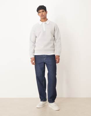 Asos Design Standard Scuba-style Fabric Polo Shirt With Contrast Collar In Gray