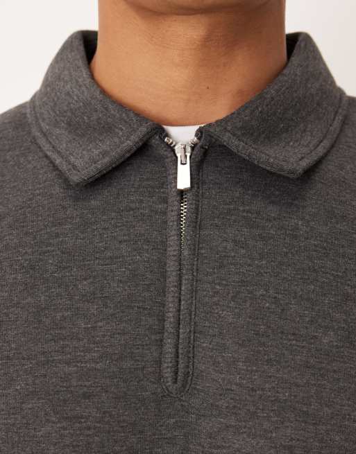 ASOS DESIGN standard scuba-style fabric quarter zip sweatshirt in charcoal heather - part of a set